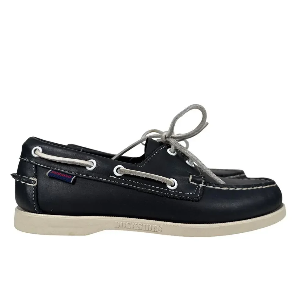 Sebago‎ Classic Portland Boat Shoe Mens 7 R EU 40 Navy Leather Moc Toe Slip On